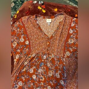 Knox Rose Rust and White Floral Top XL